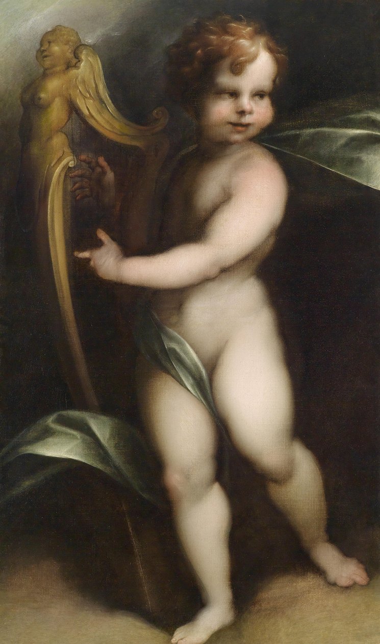 Putto spelend op een lier door Aert Mijtens