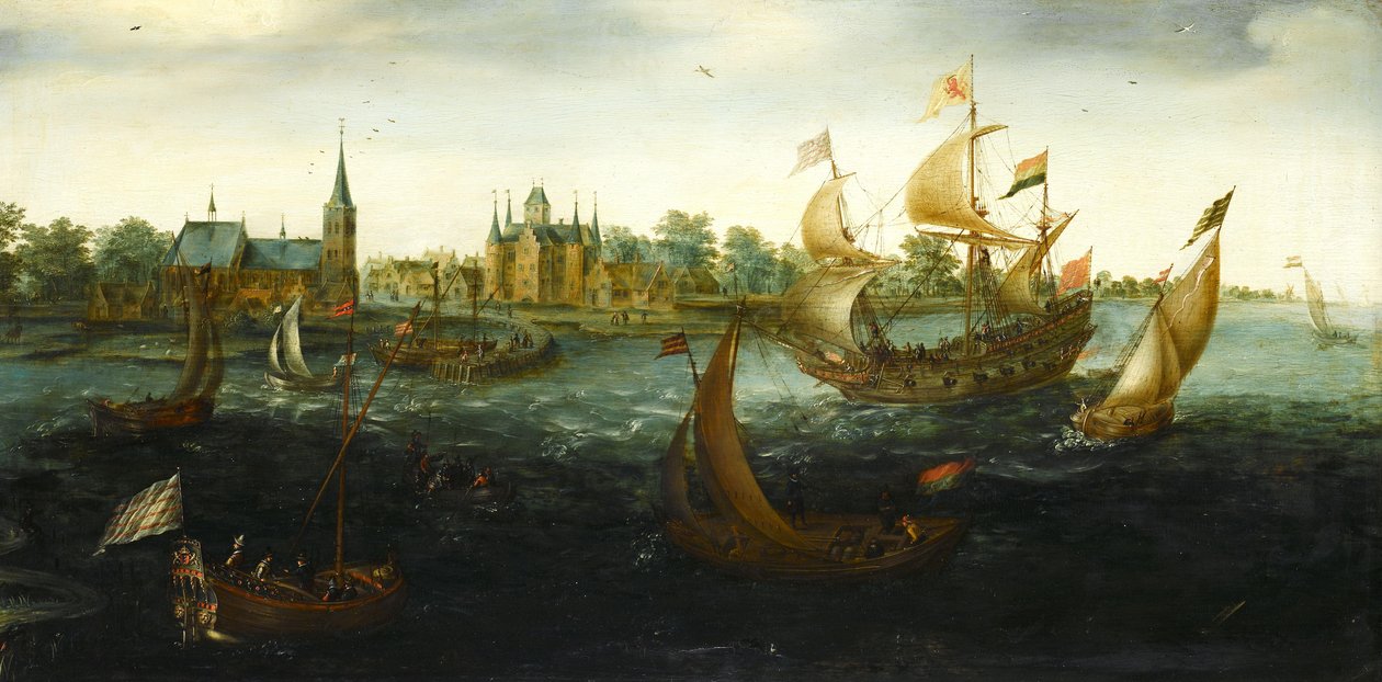 Schepen bij IJsselmonde door Aert Anthonisz