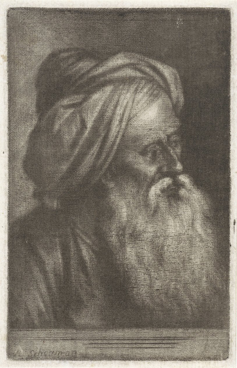 Buste van een man met tulband door Aert Schouman