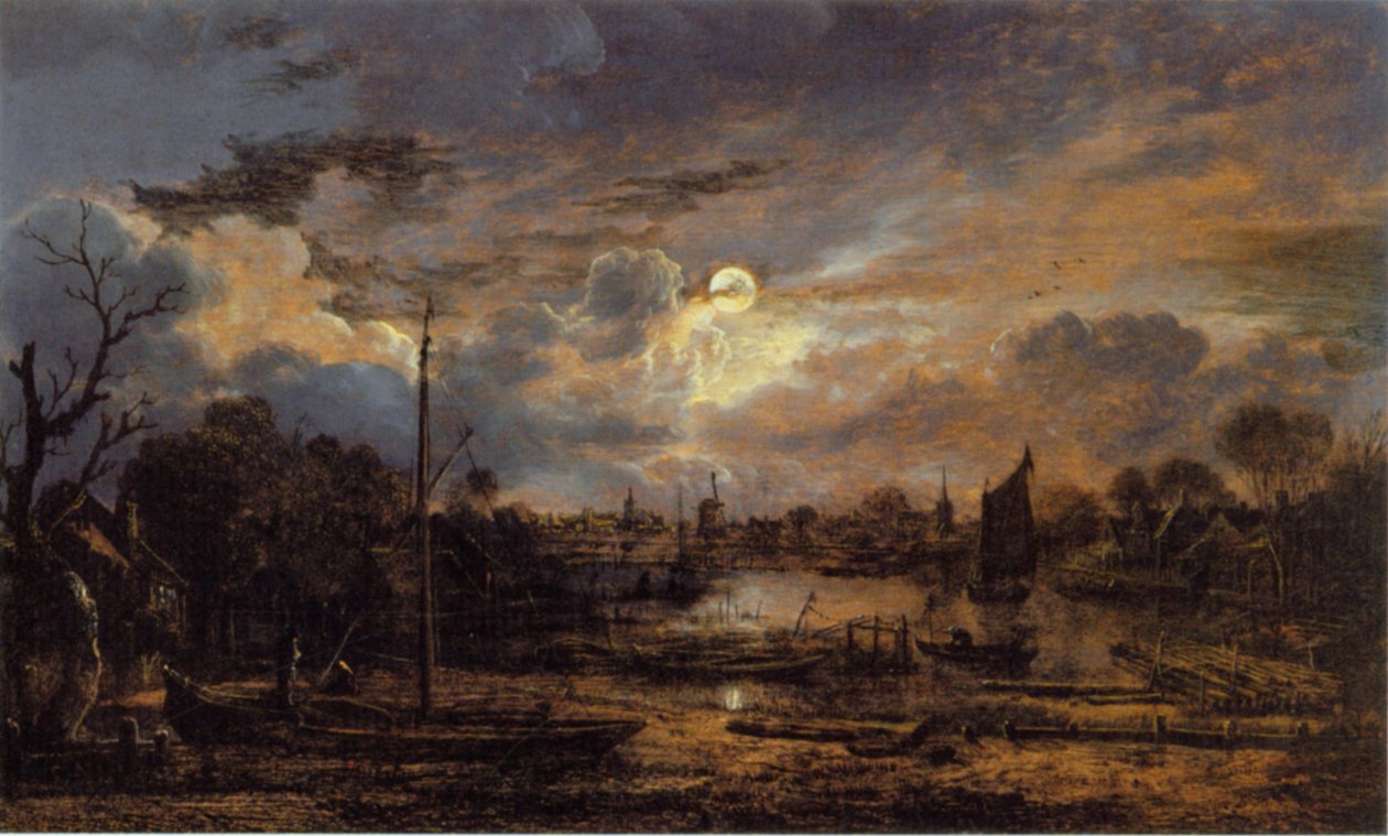 Rivierlandschap met Maanlicht door Aert van der Neer