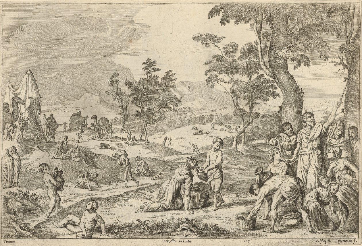 Israëlieten verzamelen manna door After David Teniers the Younger