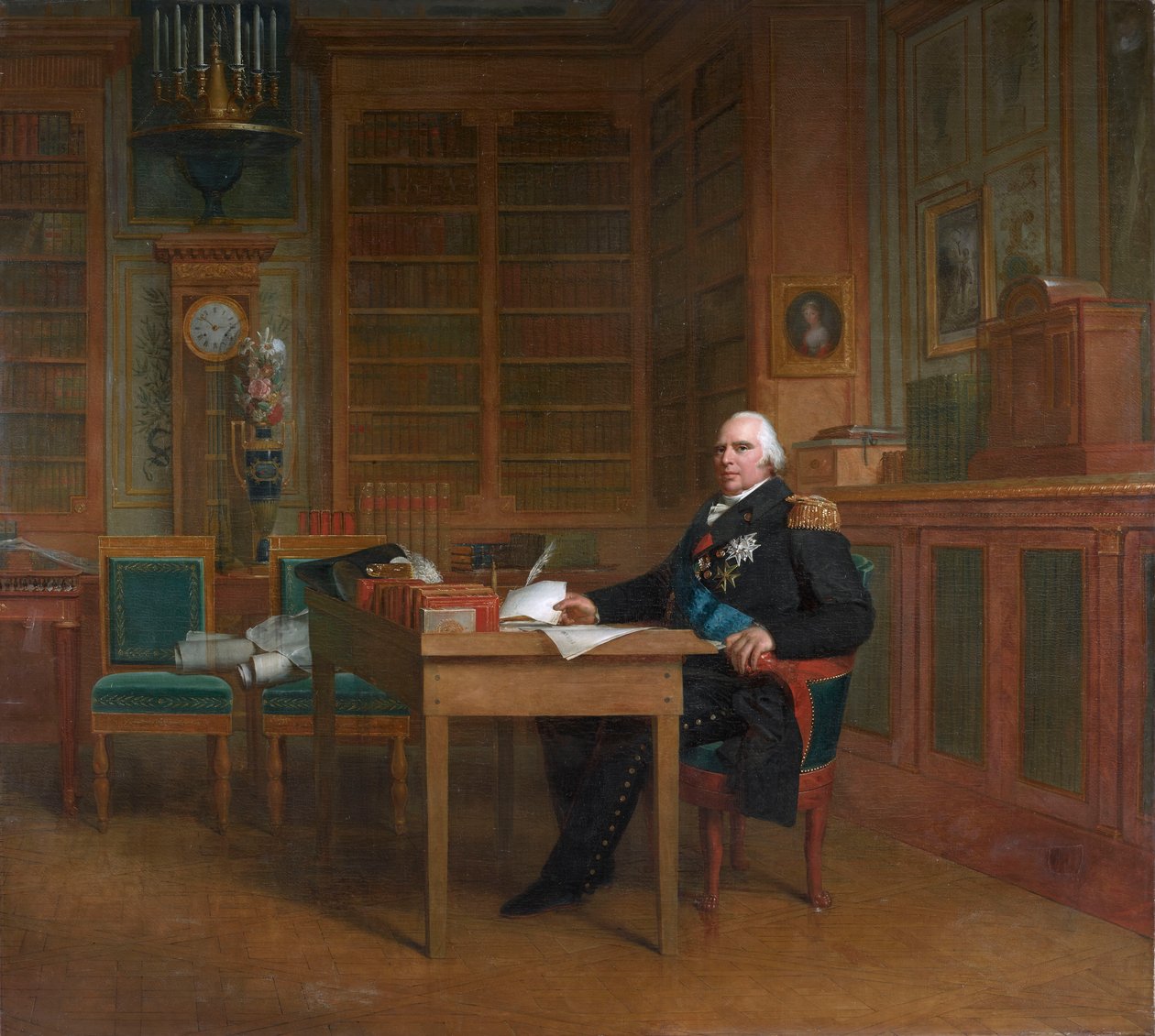 Koning Lodewijk XVIII overpeinst het Handvest, zittend aan zijn werktafel in het Tuilerieënpaleis door After François Gérard