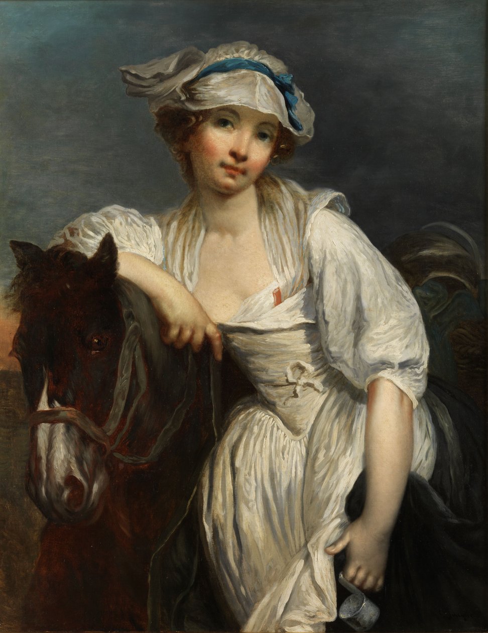 Jong meisje, leunend tegen de nek van een paard door After Jean Baptiste Greuze