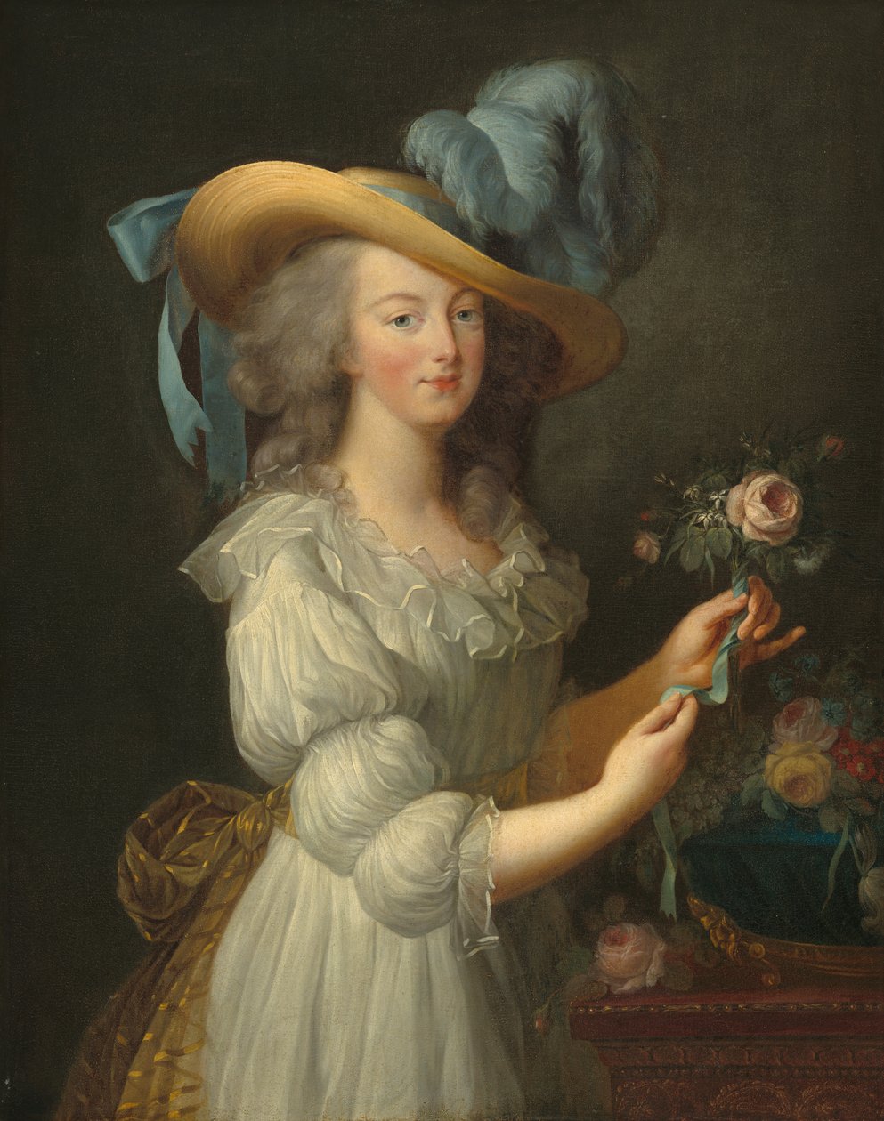Marie Antoinette in een mousseline jurk door Elisabeth Louise after Vigee Lebrun