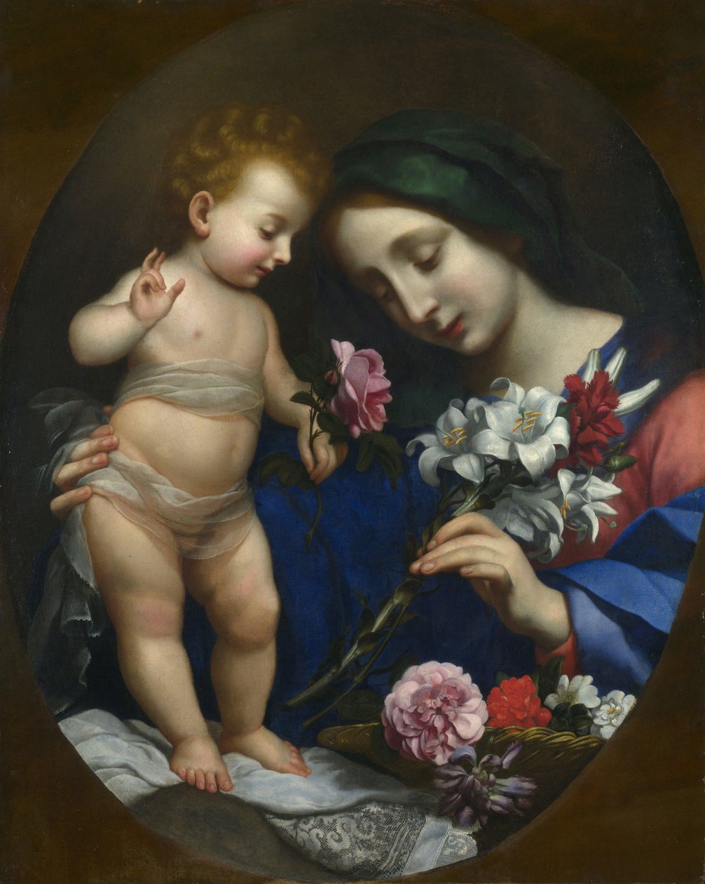 De maagd en het kind met bloemen door after Carlo Dolci