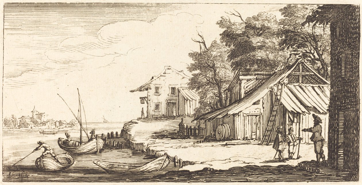 Rivieroever door After Jacques Callot