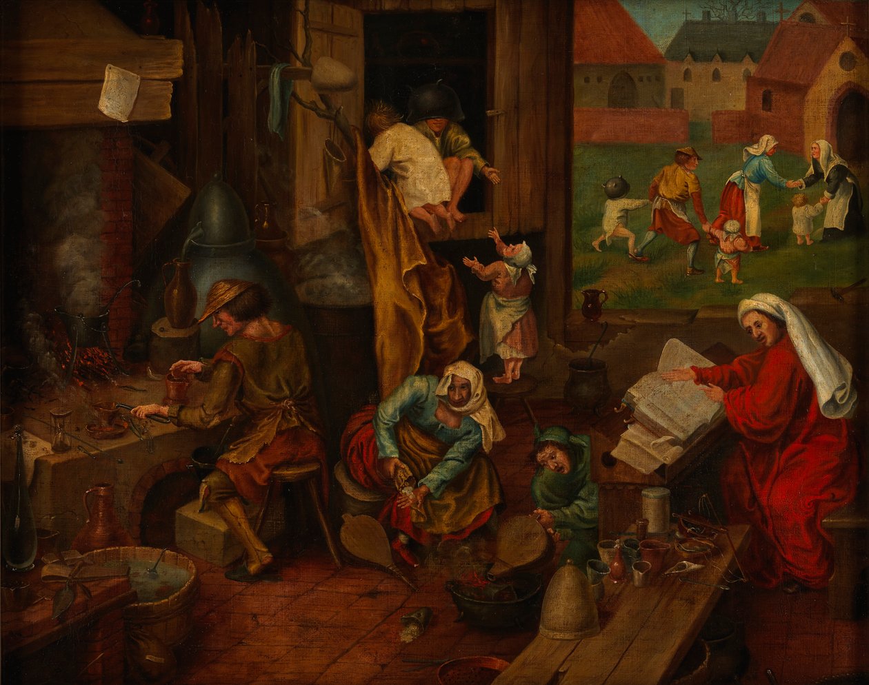 Een alchemist door After Pieter Brueghel the Elder