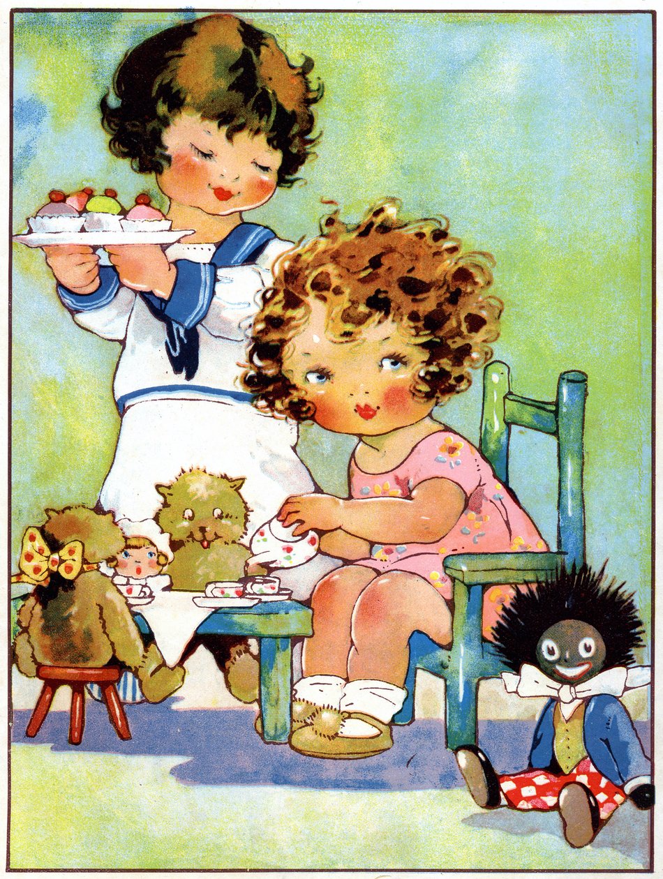 Meisjes spelen het dinette, c.1920 (illustratie) door Agnes Richardson