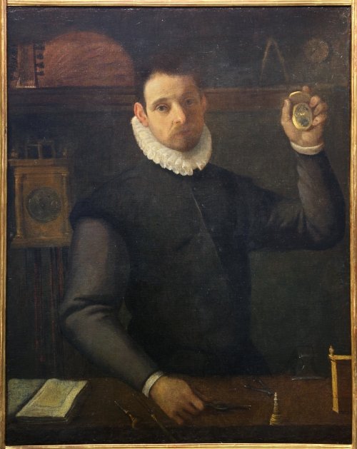 Zelfportret als horlogemaker door Agostino Carracci