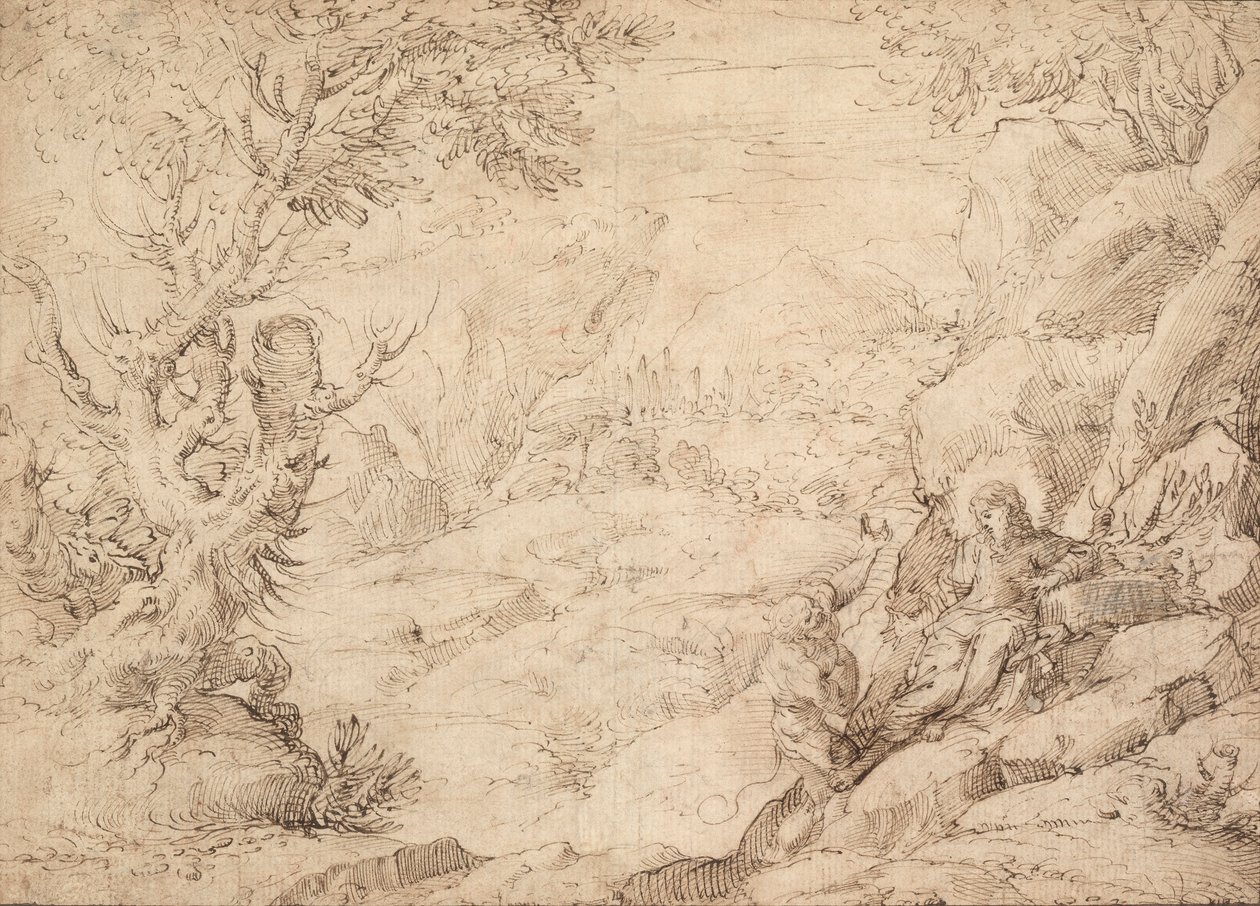 Landschap met de verzoeking van Christus door Agostino Carracci