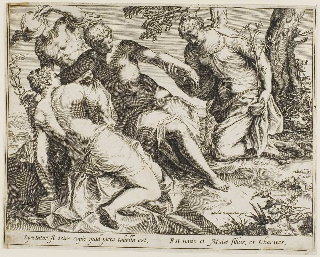 Mercurius en de Gratiën door Agostino Carracci