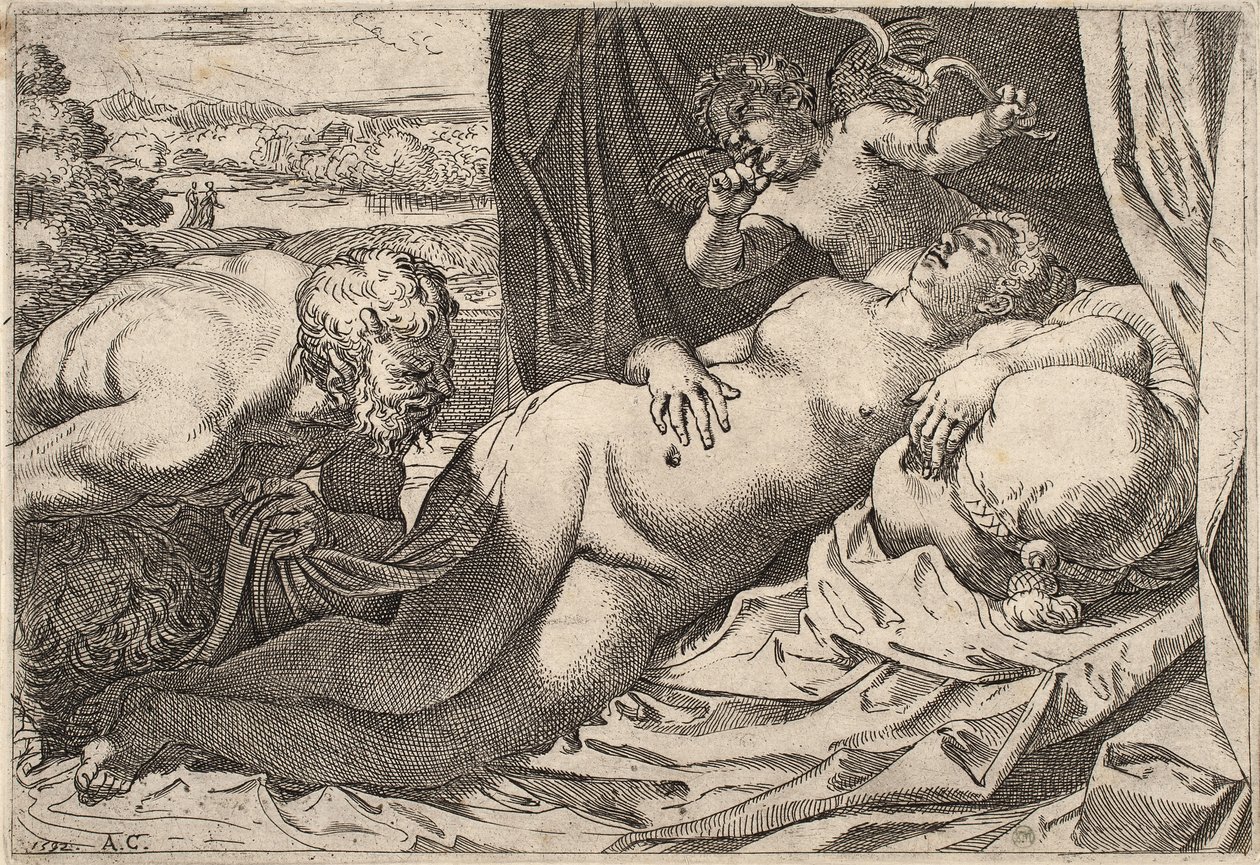 Sater en Nimf door Agostino Carracci