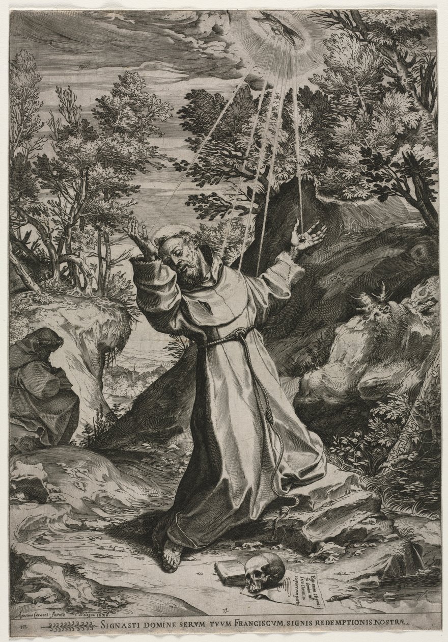 St. Franciscus ontvangt de stigmata, 1586 door Agostino Carracci