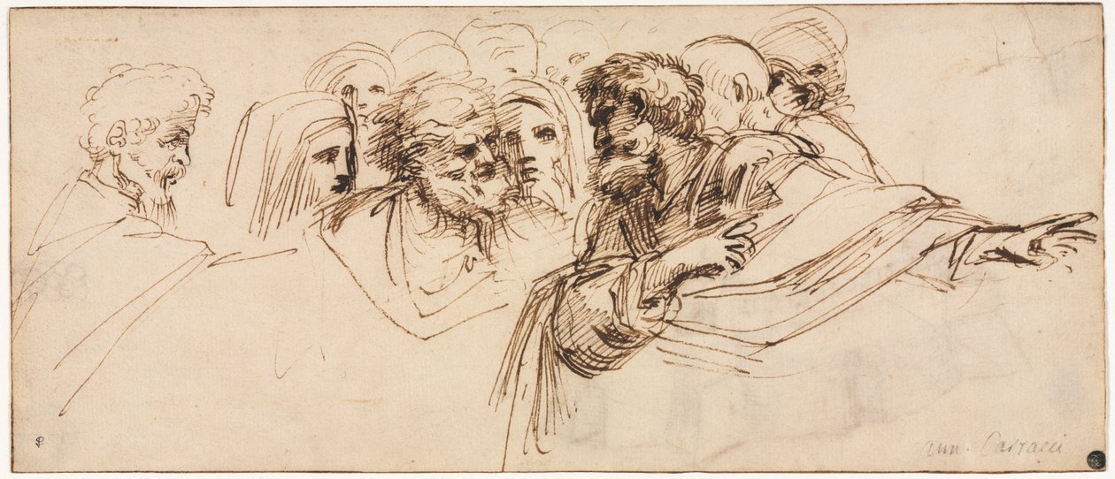 Studie van hoofden (recto) door Agostino Carracci