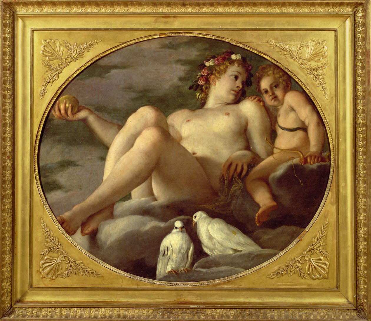 Venus en Cupido, ca. 1580-1600 door Agostino Carracci
