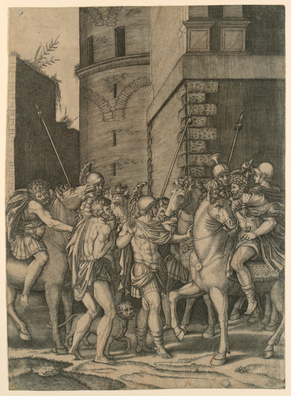 Een Romeinse Keizer Ontmoet een Soldaat door Agostino Veneziano