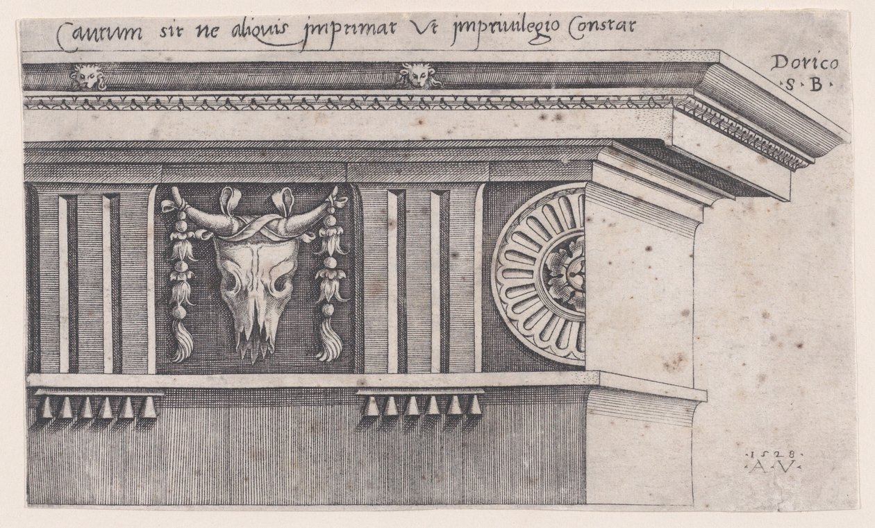 Dorisch entablement door Agostino Veneziano