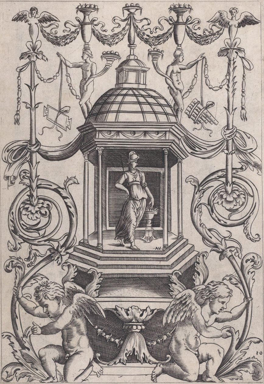 Ornamentaal Paneel, ca. 1514-36 door Agostino Veneziano