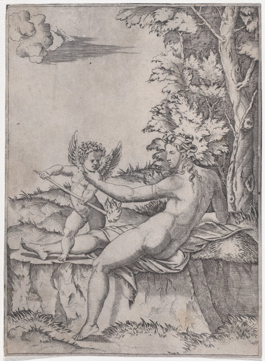 Venus en Eros door Agostino Veneziano