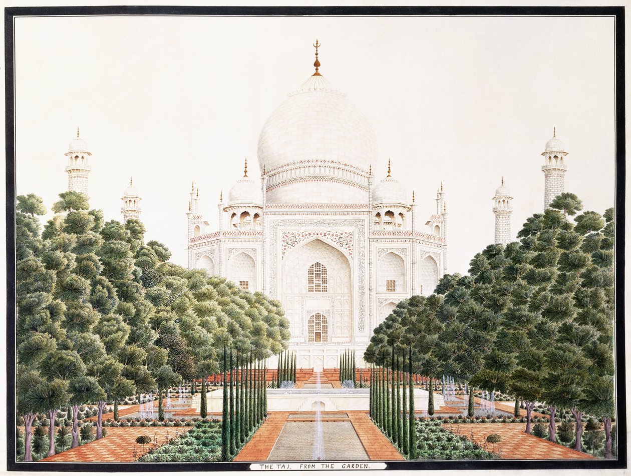 De Taj vanuit de tuin, ca. 1815 door Agra School