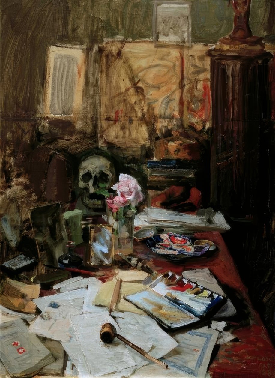 Werktafel in Parijs door Akseli Valdemar Gallen Kallela