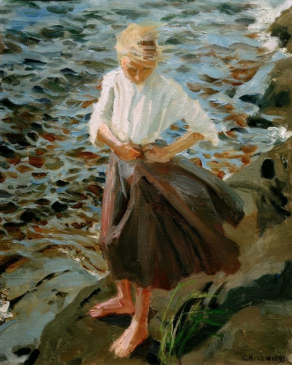 Meisje in de wind door Akseli Valdemar Gallen Kallela