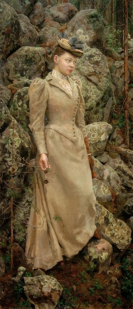 Marie Gallén in rotsachtig landschap door Akseli Valdemar Gallen Kallela