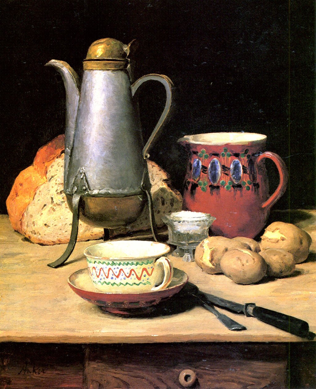 Stilleven, koffie en aardappelen door Albert Anker