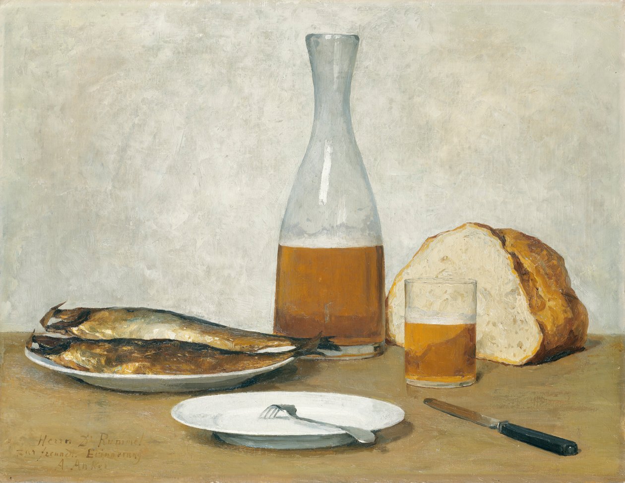 Stilleven, haringen door Albert Anker