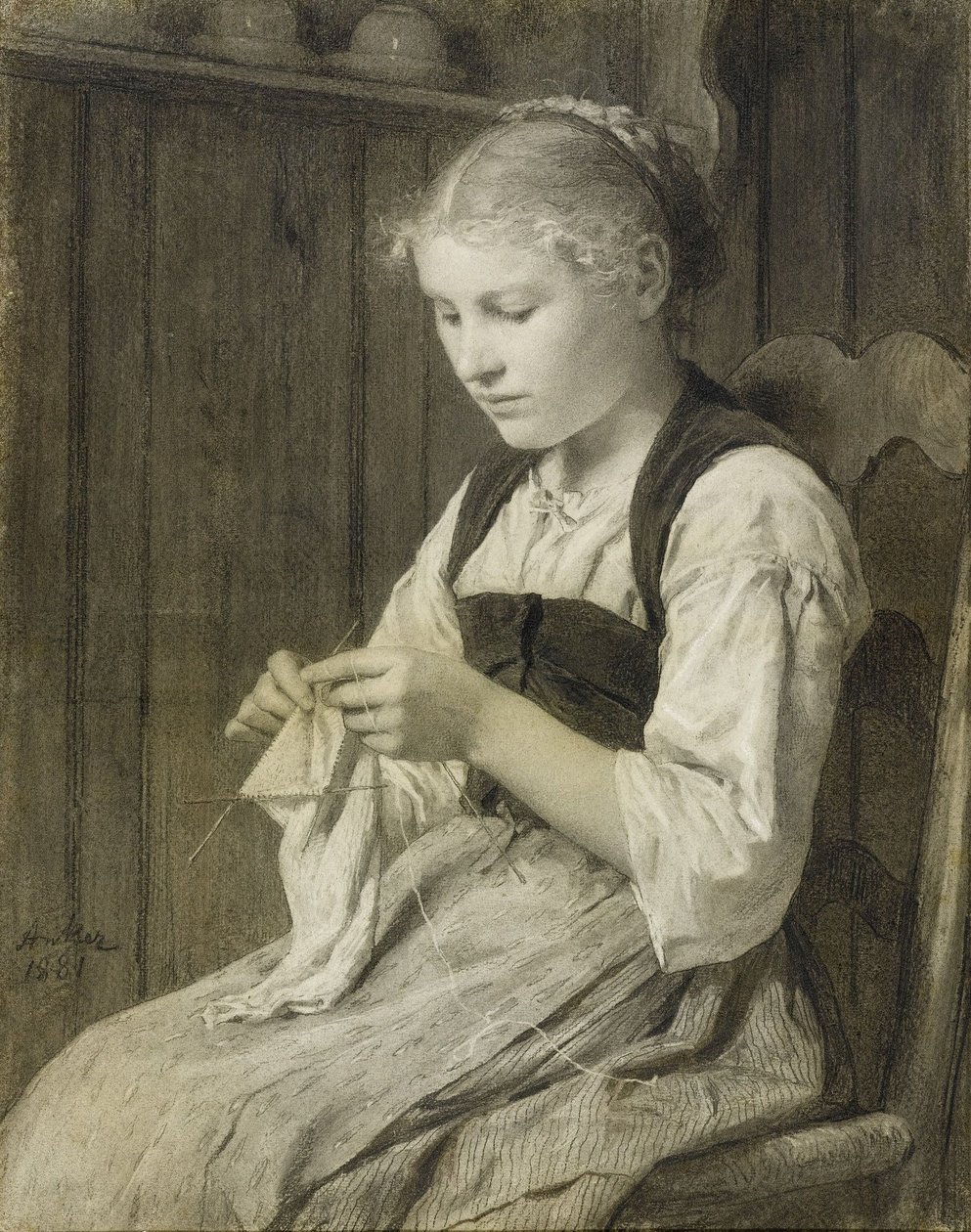 Breiend meisje door Albert Anker