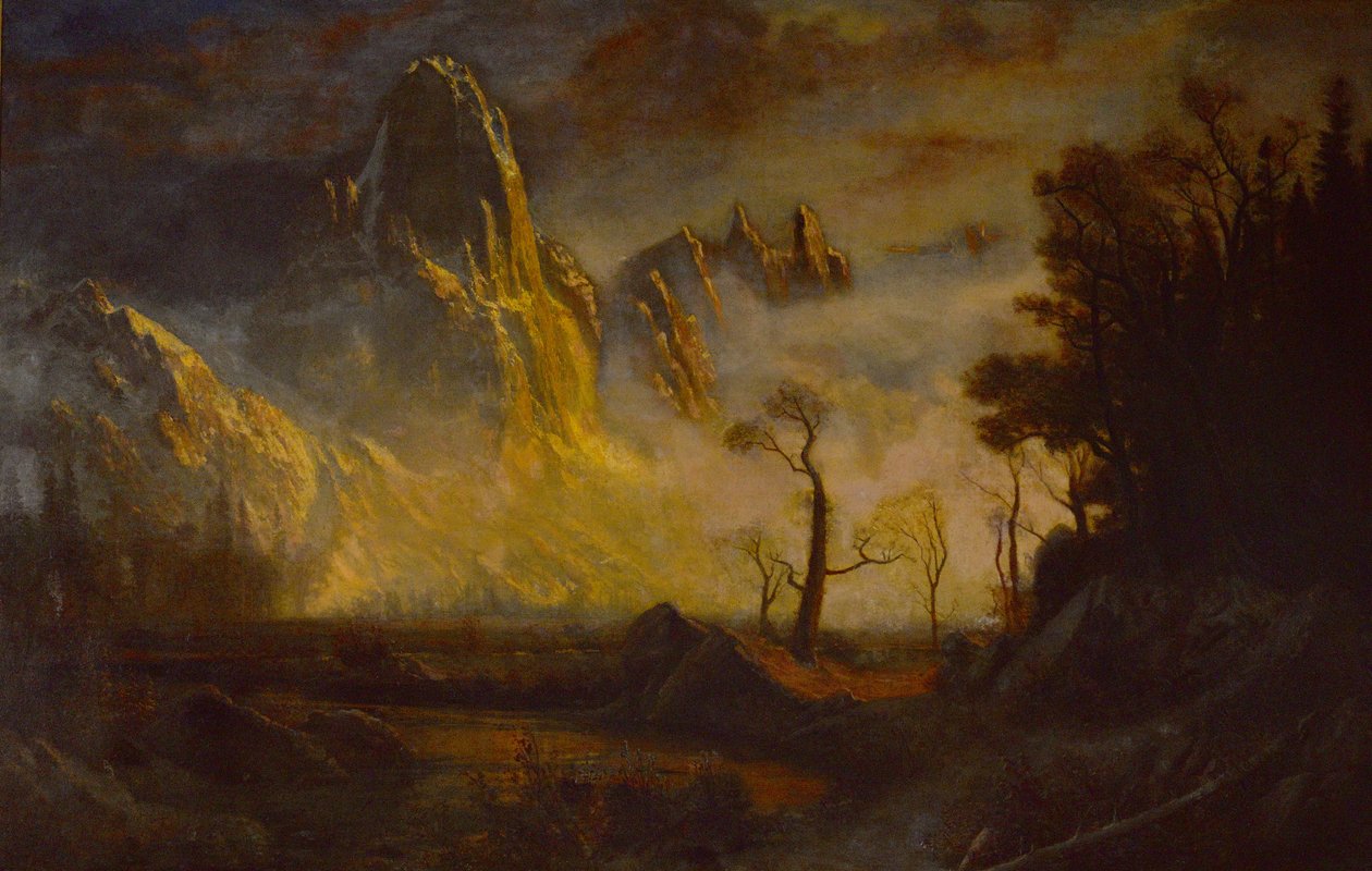 Vroege sneeuw in Yosemite Valley, Sentinel Rock door Albert Bierstadt