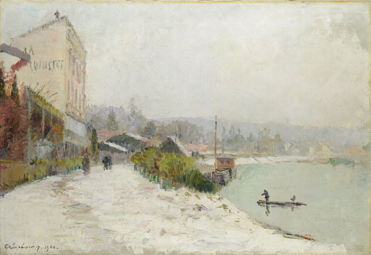 Le Seine au Bas-Meudon, Temps de neige door Albert Charles Lebourg