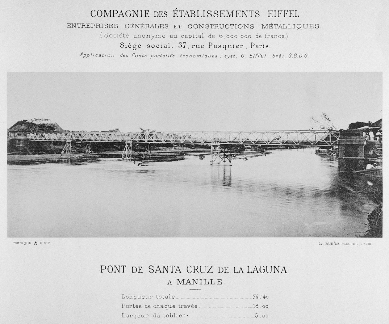 Brug van Santa Cruz de la Laguna, Manilla, februari 1891 door Albert Fernique