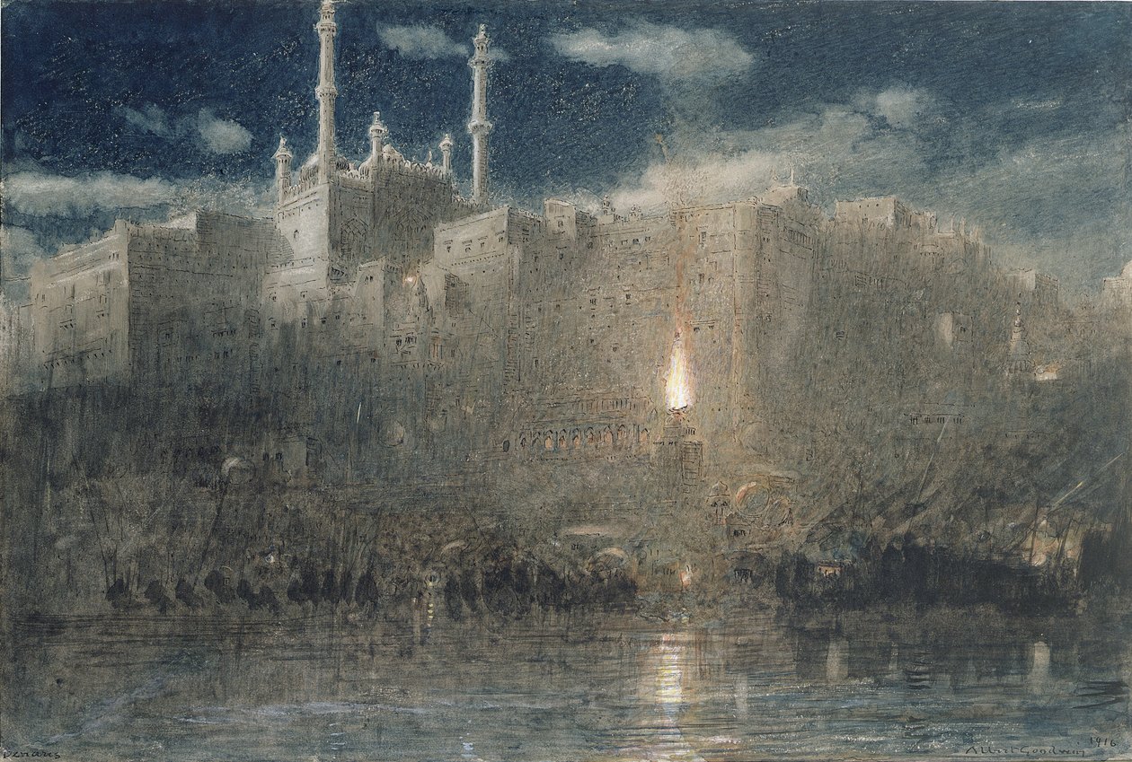 Benares bij Maanlicht, 1916 door Albert Goodwin