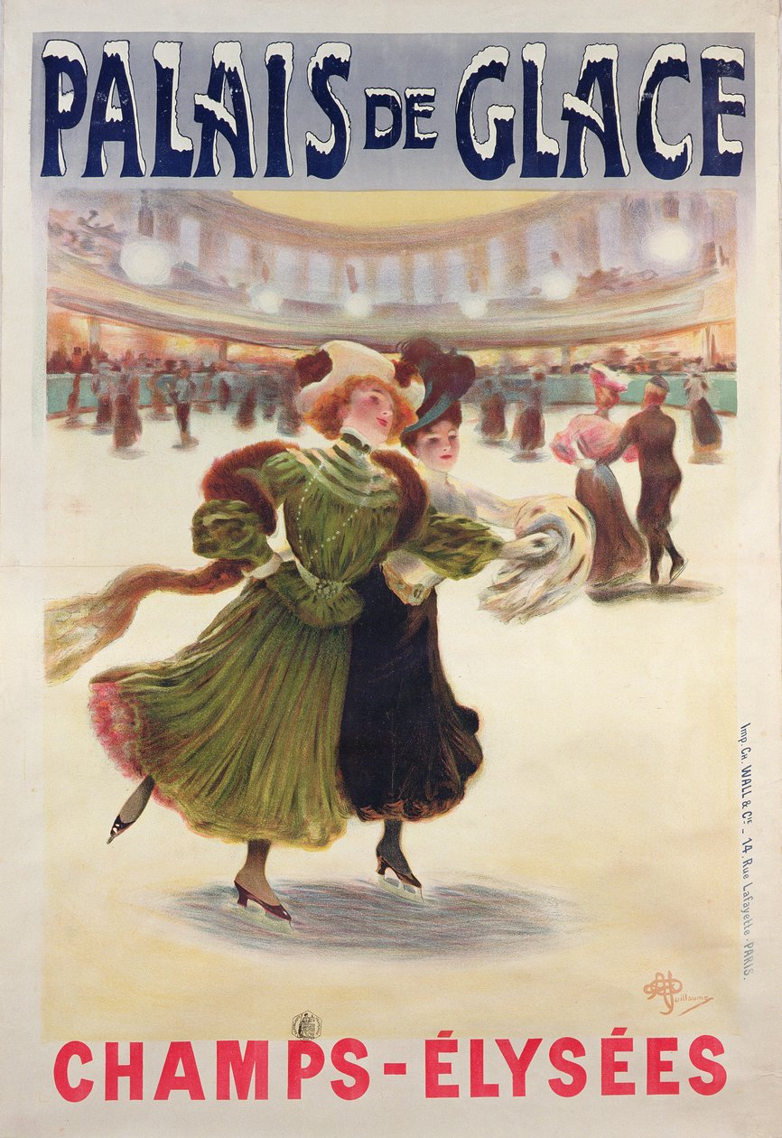 Poster die de ijsbaan Palais de Glace op de Champs-Elysees adverteert door Albert Guillaume
