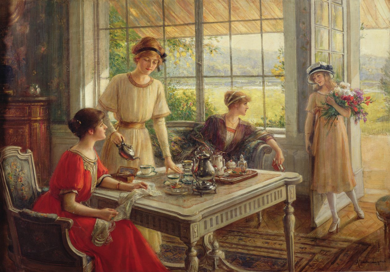 Vrouwen die thee drinken door Albert Lynch