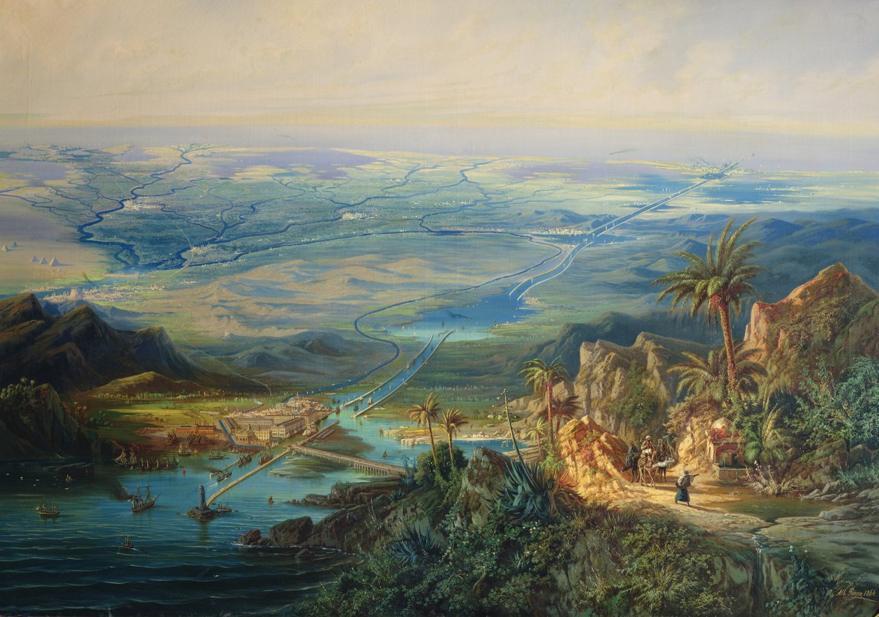 Het Suezkanaal, 1864 door Albert Rieger
