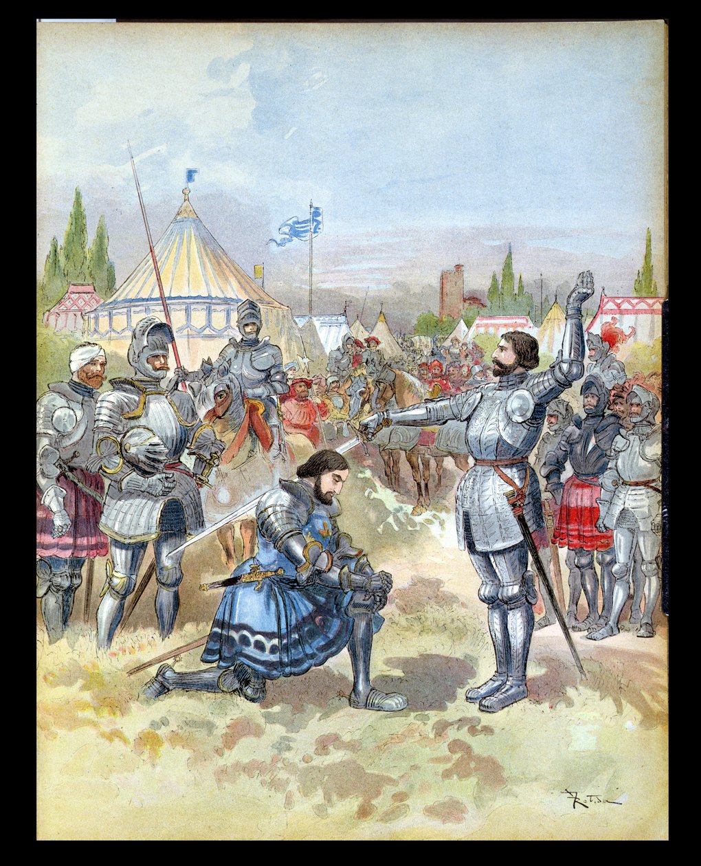 Pierre du Terrail (1476-1524) Chevalier de Bayard ridderslag Francis I (1494-1547) 1909 door Albert Robida