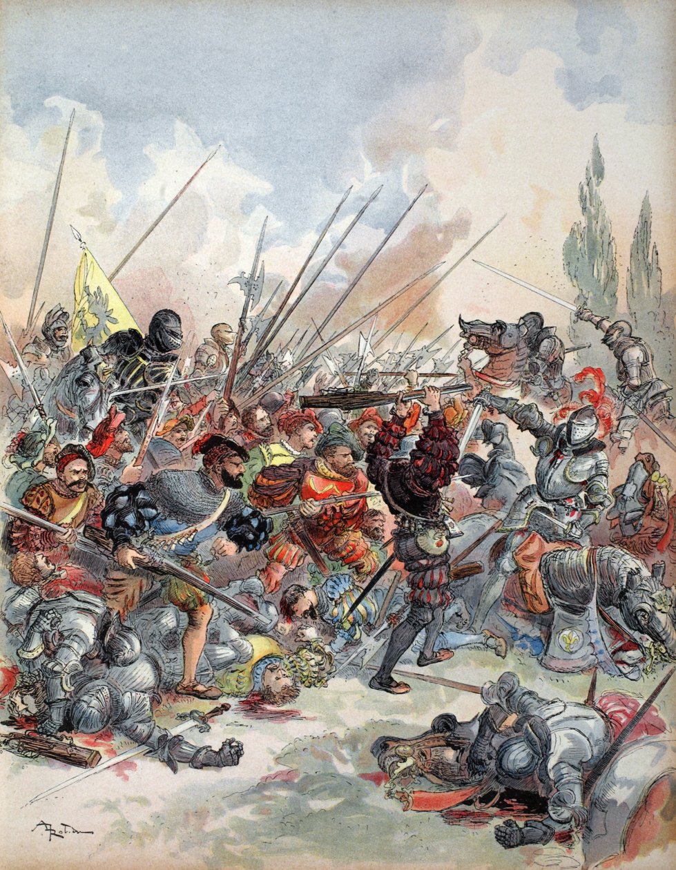 De koning bij de Slag van Pavia, illustratie uit 