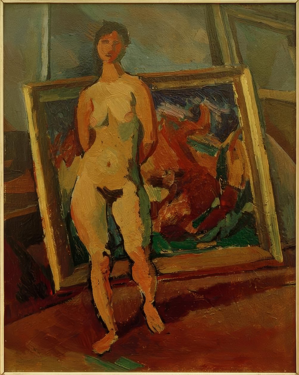 Vrouwelijk naakt in het atelier (lopende vrouwelijke naakt) door Albert Weisgerber