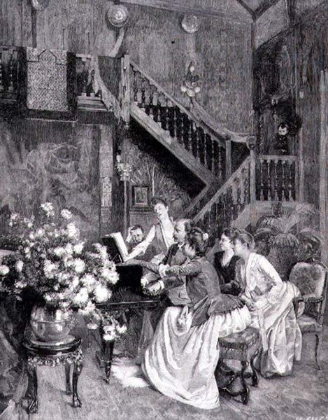 Muziek studeren (gravure) door Albert (after) Aublet