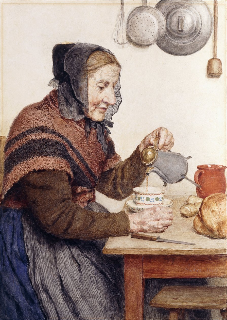 Grootmoeder met koffie, 1904 door Albert Anker