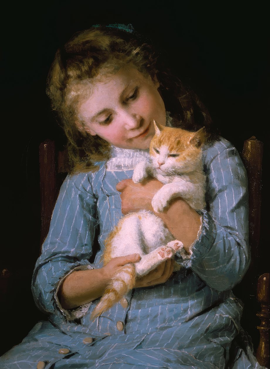 Meisje met kat door Albert Anker