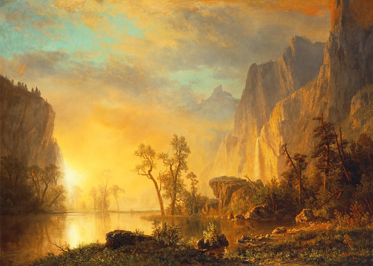 Zonsondergang in de Rockies door Albert Bierstadt