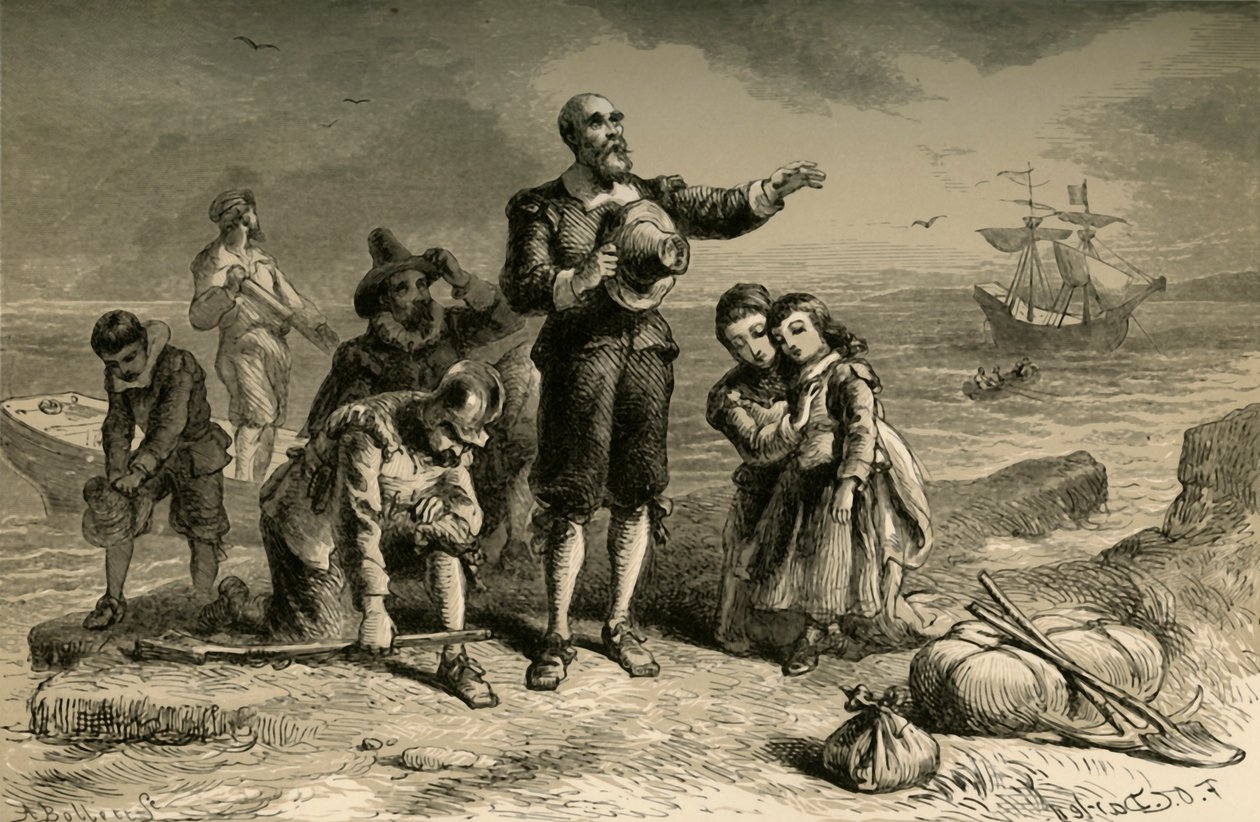 Landing van de pelgrims, 1877 door Albert Bobbett
