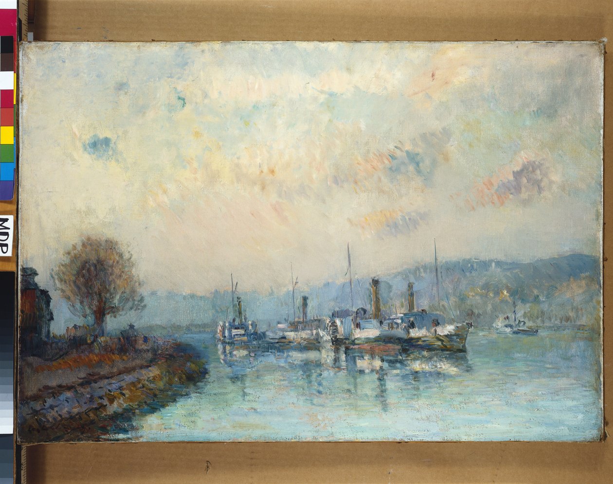 Vanaf het boothuis, buitenwijken van Rouen door Albert Charles Lebourg