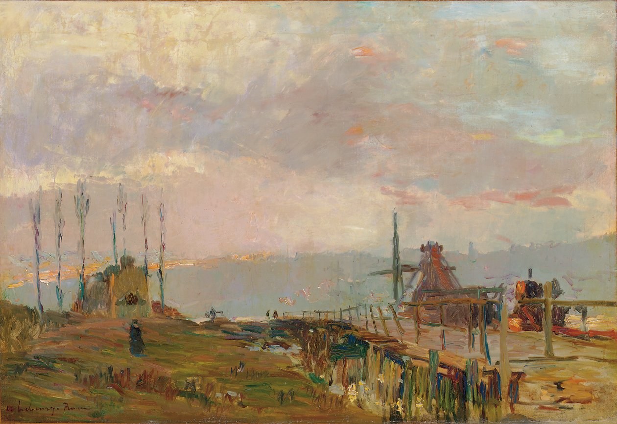 De rustieke brug bij Rouen door Albert Charles Lebourg