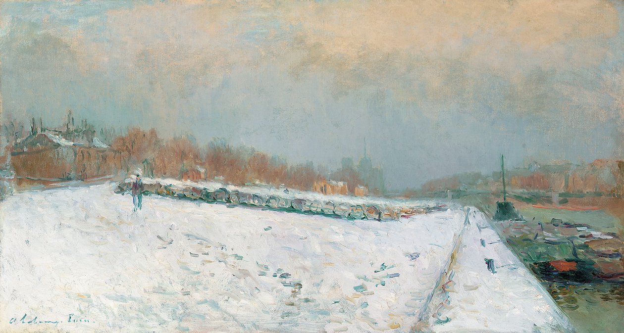 Port de Bercy, in de Winter door Albert Charles Lebourg