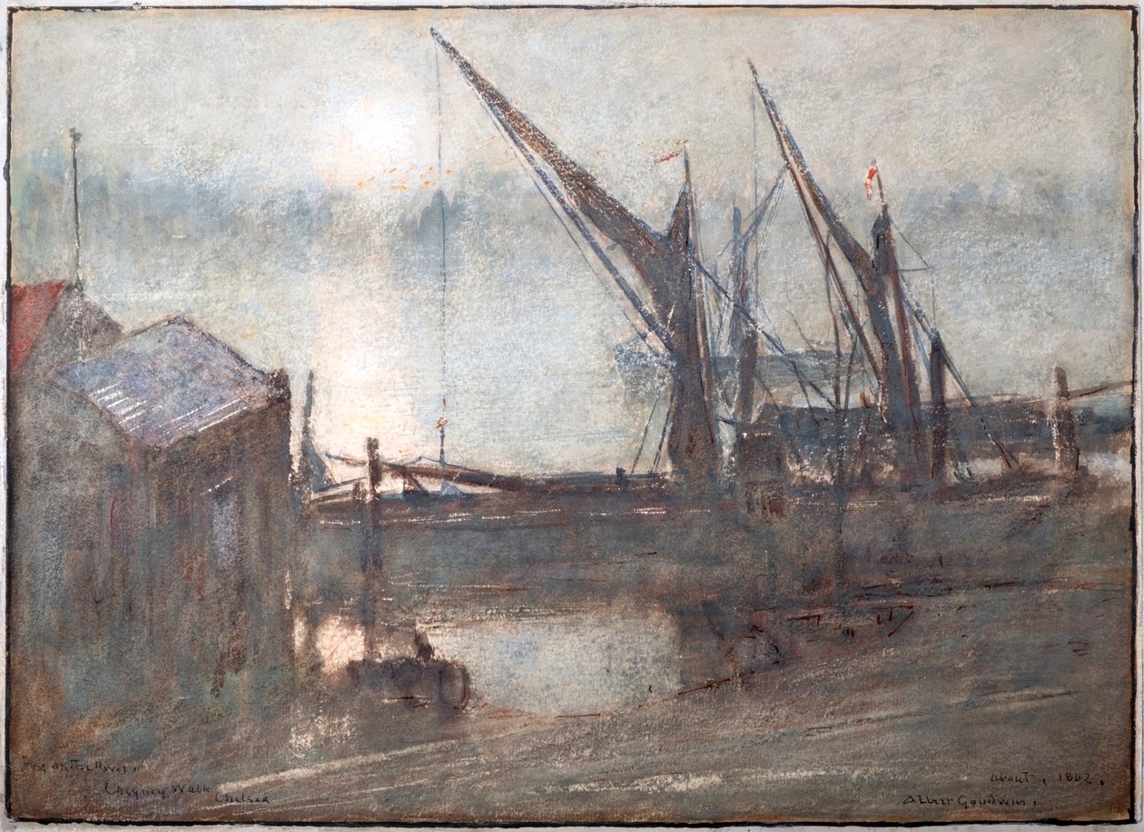 Mist op de rivier, Cheyney Walk, Chelsea door Albert Goodwin