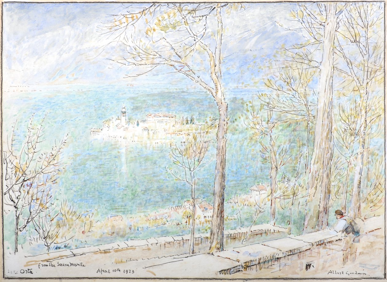 Meer Orta vanaf de Sacremonte door Albert Goodwin